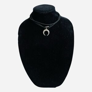 Black Suede Choker Necklace Crescent Moon Cube Charms Gothic Style 13-15"